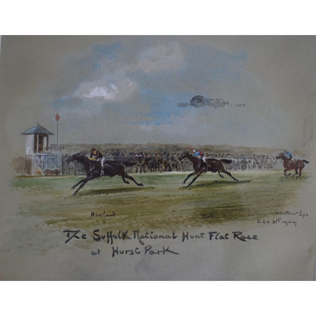 Traditional The Suffolk National Hunt Flat Race at Hurst Park C1910 Watercolour by John Beer (British c.1860-1930) For Sale - Image 3 of 6