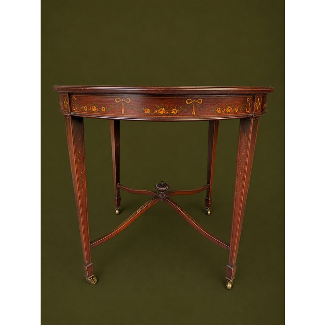 Traditional Antique Edwardian Sheraton Revival Hand-Painted Mahogany Cherub Occasional Table For Sale - Image 3 of 13