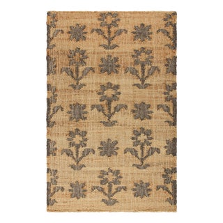 Rug & Kilim's Block Print Flatweave Runner in Beige with Brown Floral Patterns - 3x12 For Sale