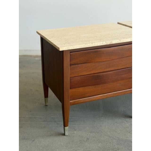 Mid-Century Modern 1960s Travertine & Walnut Nightstands by American of Martinsville - Pair For Sale - Image 3 of 17