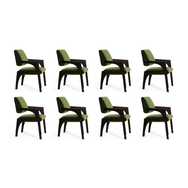 Arches Dining Chairs in Green Cotton Velvet by Insidherland, Set of 8 For Sale - Image 6 of 6