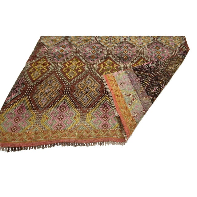 Mid 20th Century Embroidered Vintage Wool Kilim Rug For Sale - Image 5 of 7