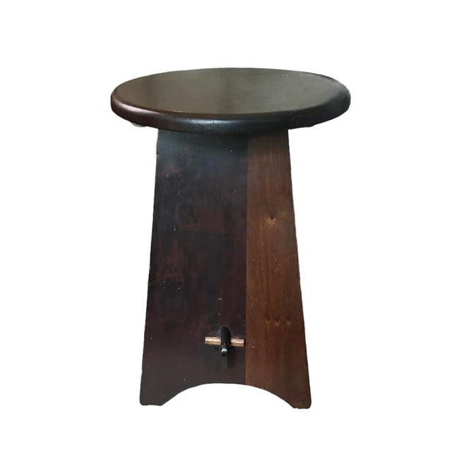 Early 20th Century Antique Arts & Crafts / Mission Wood Splay Leg Stool With Mortise and Tenon Joinery, Circa 1915 For Sale - Image 5 of 11