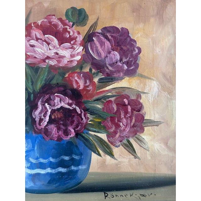 1950s Vintage Original Floral Oil Painting, Signed Flower Art For Sale - Image 5 of 16