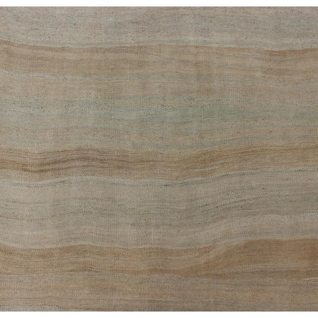 Tan Striped Flat-Weave Vintage Turkish Kilim Wide Gallery Runner With Light Colors For Sale - Image 8 of 12