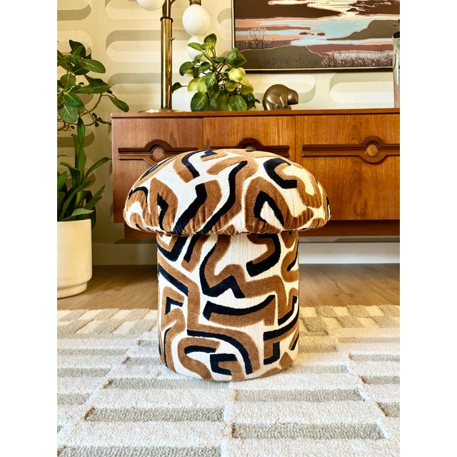 Mid-Century Modern Mushroom Ottoman in "Serpentine" Specialty Fabric For Sale - Image 3 of 10