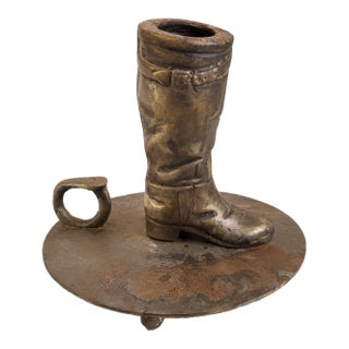 Vintage Ralph Lauren Brass Equestrian Riding Boot Chamber Candlestick - Made in Korea For Sale