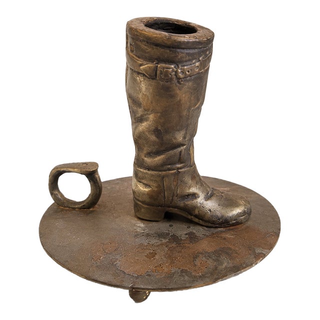 Vintage Ralph Lauren Brass Equestrian Riding Boot Chamber Candlestick - Made in Korea For Sale