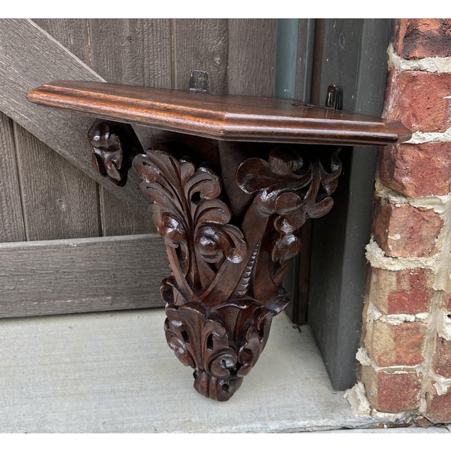 Antique French Corner Corbel Wall Shelf Hanging Wall Decor Carved Oak