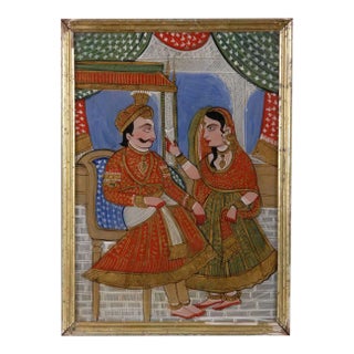 Indian Framed Reverse Glass Painting of Maharajah For Sale
