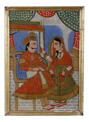 Indian Framed Reverse Glass Painting of Maharajah
