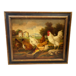Early 19th Century English Farm Yard Oil on Canvas