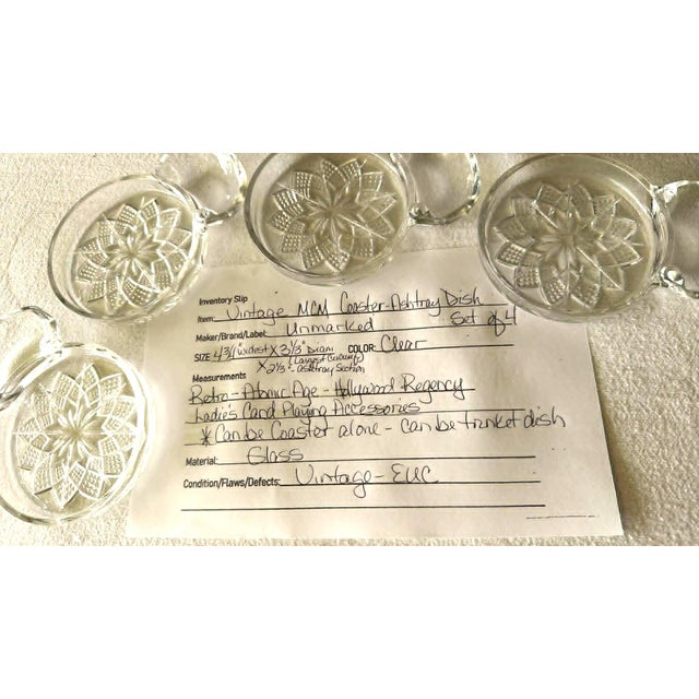 Mid-Century Modern Vintage Mid-Century Modern Molded Glass Ashtray/Coaster Combo Set Atomic Starburst Multi Use - Set of 4 For Sale - Image 3 of 8