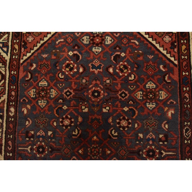 Blue Hamedan Runner 3’8” X 9’10” Blue Wool Vintage Tribal Hand-Knotted Rug For Sale - Image 8 of 13