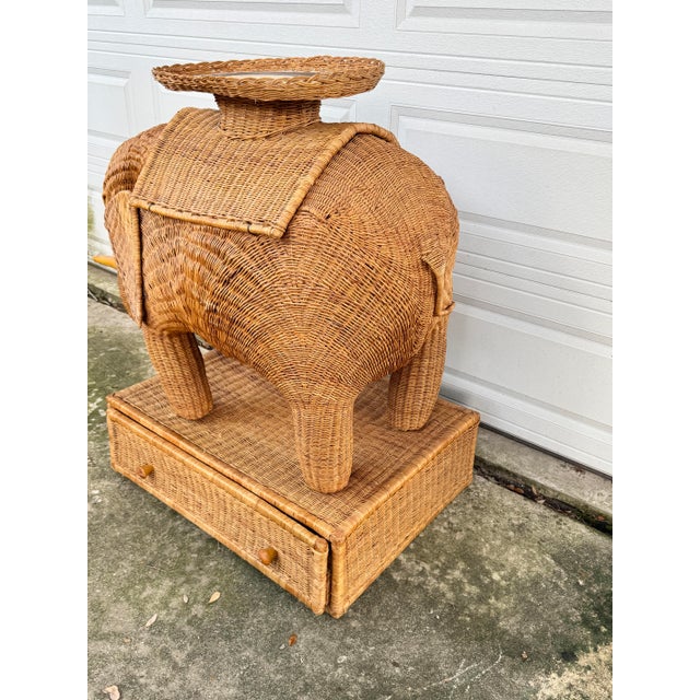 Hollywood Regency Monumental Vintage Wicker Elephant Bar For Sale - Image 3 of 12
