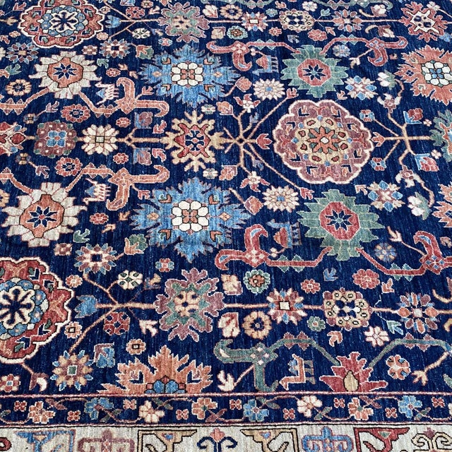 Navy Blue Persian Mahal Hand-Knotted Wool Rug - 8' X 9'11" For Sale - Image 12 of 17