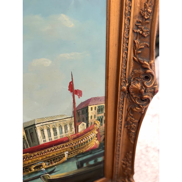 Mid 20th Century Original Oil on Canvas Painting of Venice With Stunning Carved and Gilded Wood Frame by De Taro For Sale - Image 4 of 8