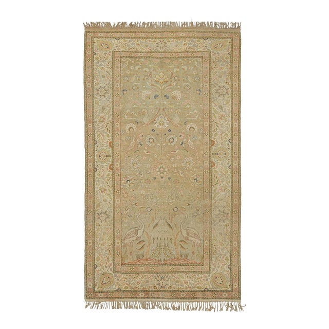 1950s Vintage Hereke Rug in With Rare Pictorial and Floral Patterns by Rug & Kilim For Sale