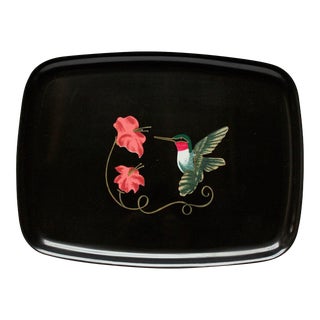 Mid-Century Black Resin Inlaid "Hummingbird" Tray by Couroc For Sale