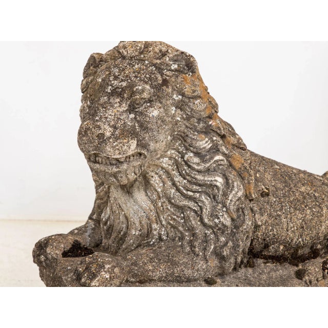 Circa 1920 English Pair of Large Recumbent Concrete Lions For Sale - Image 10 of 12
