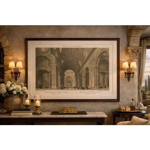 Interior of St. Peter’s Basilica Vatican Rome – Benoist Lithograph 1869 : This impressive architectural lithograph depicts...