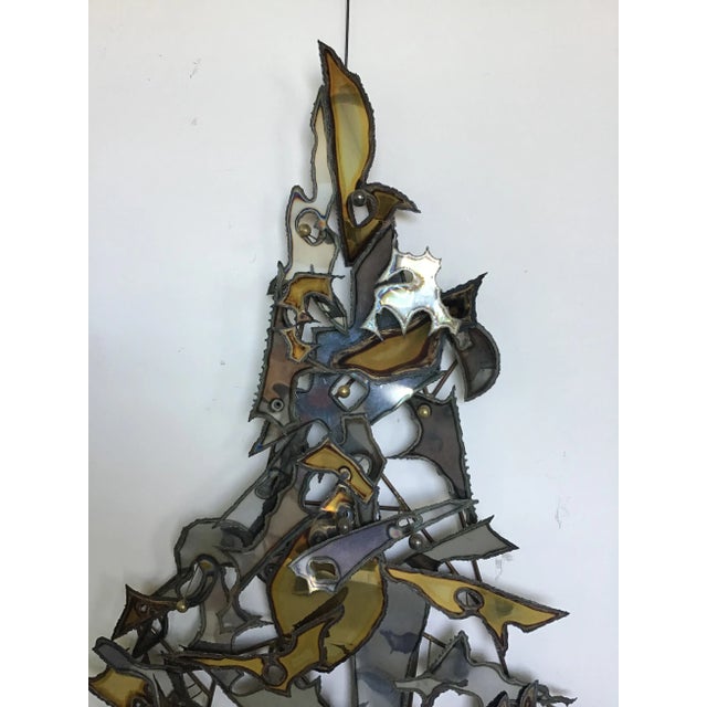 Modern Brutalist Torch Cut Welded Chrome Brass Sputnik Wall Sculpture For Sale - Image 4 of 10