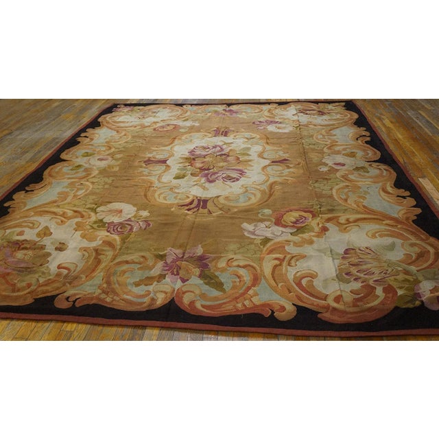 Brown 1850s Brown Medallion Floral Antique French Aubusson Carpet 8'10" X 10'10" Louis Philippe Period Wool Rug For Sale - Image 8 of 9
