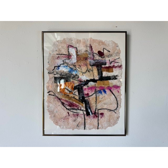 Abstract 1980's Vintage Mixed Media Abstract Expressionist Painting, Framed For Sale - Image 3 of 11
