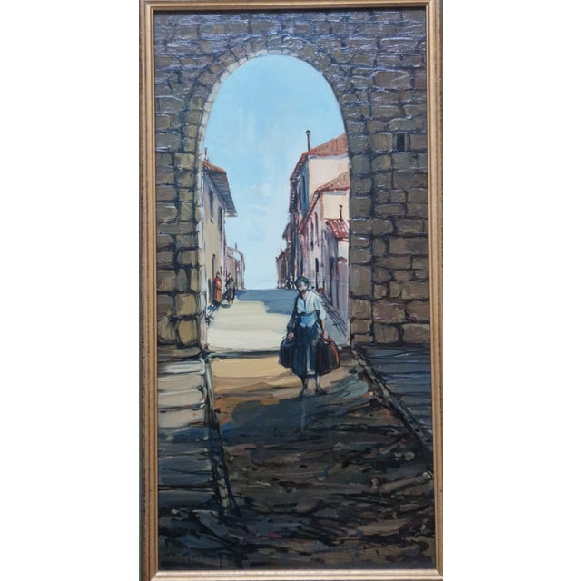 French Mid-20th Century A. Guillou - European Street Scene With Archway, Oil on Canvas For Sale - Image 3 of 5