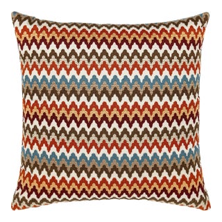 Scalamandre 22" x 22" Rainbow Mountain Crewel Pillow in Autumn For Sale
