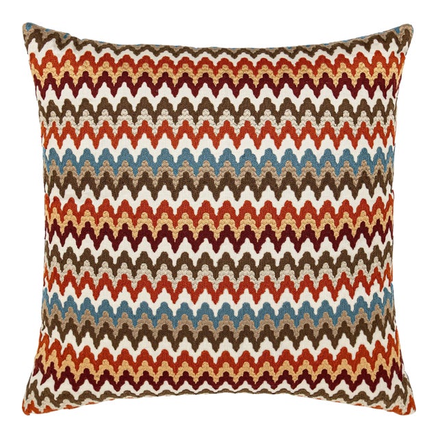 Scalamandre 22" x 22" Rainbow Mountain Crewel Pillow in Autumn For Sale