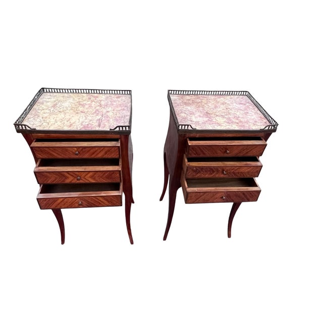 Late 19th Century Late 19th Century Marble Top Gallery French Italy 3 Drawer Stands, Pair For Sale - Image 5 of 18