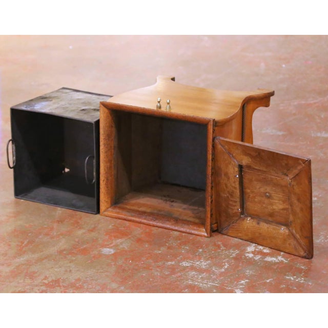 19th Century French Walnut Coal Scuttle With Brass Mounts and Zinc Liner For Sale - Image 14 of 16