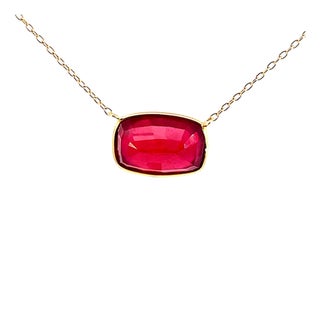 18k Yellow Gold Bezel Set Ruby Necklace For Sale