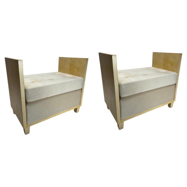 Art Deco Style Parchment Poufs, France, 1970s, Set of 2 For Sale - Image 10 of 10