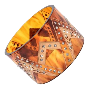 1980's French Tortoise Resin and Rhinestone Wide Cuff Bracelet