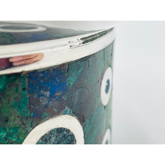 Los Castillo Silver Plate Malachite & Lapis Inlaid Bowl, Taxco, Mexico, 1960s For Sale - Image 10 of 18