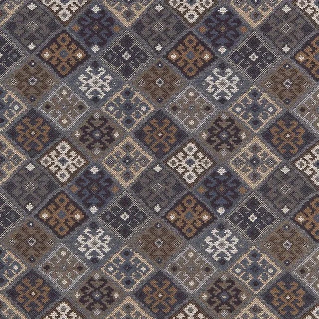 Schumacher Kilim Weave Fabric in Denim For Sale