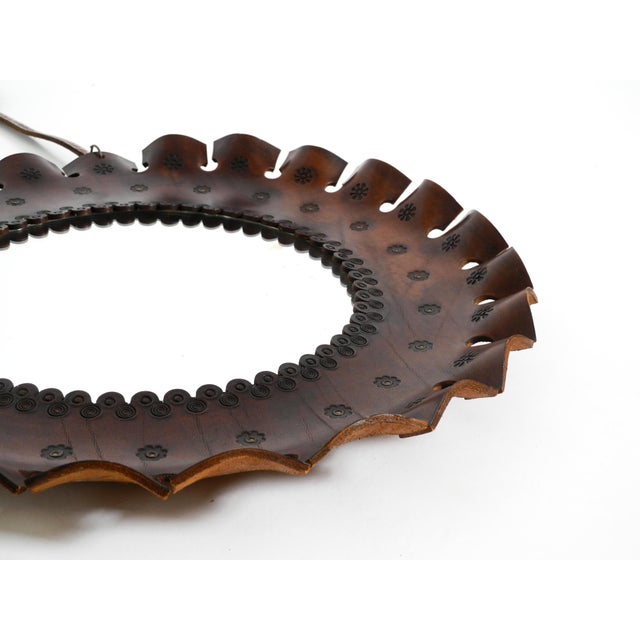 Brown Round Wall Mirror with Leather Frame and Strap, 1960s For Sale - Image 8 of 17
