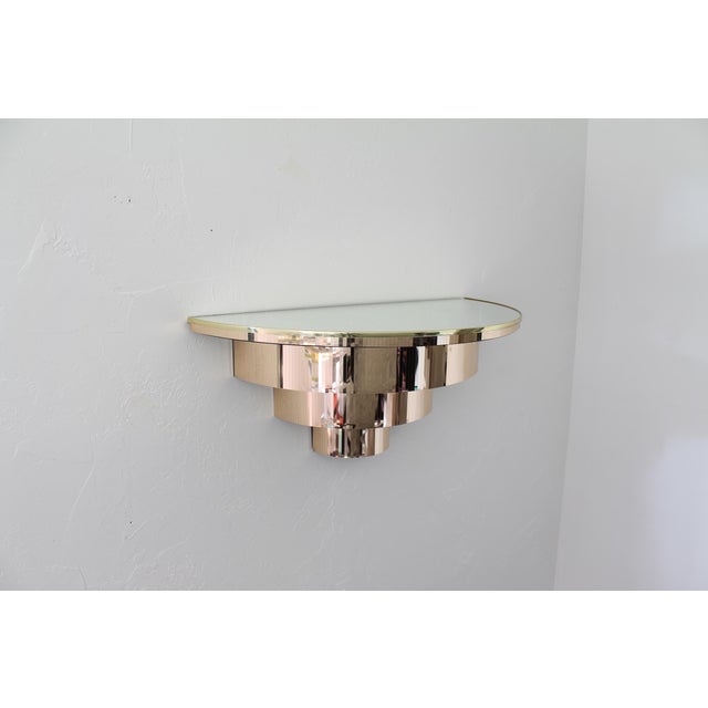 Gold Vintage 70s Disco Console Table, Cascading Demilune Wall Mounted Shelf in Gold For Sale - Image 8 of 18