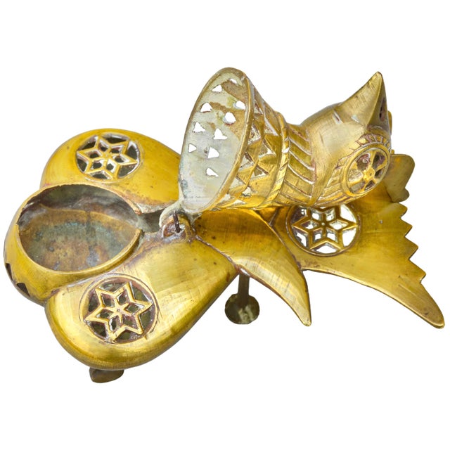 Goldenrod Early 20th Century Handmade Americana Brass Bird-Figurine Incense Burner For Sale - Image 8 of 10