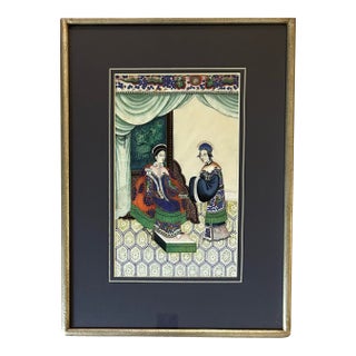 Antique 19th Century Qing Dynasty Chinese Export Painting on Rice Paper of Court Scene For Sale