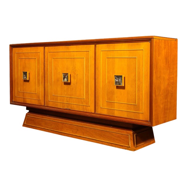 Mid-Century Modernist Bar Cabinet in Book-Matched Walnut With Inset Glass Pulls For Sale