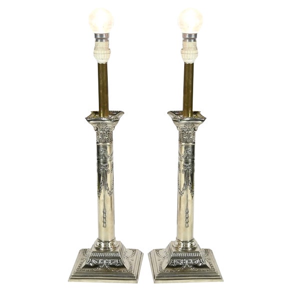 Electrified Torches in Silver Metal, Set of 2 For Sale