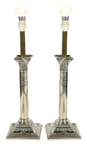 Electrified Torches in Silver Metal, Set of 2