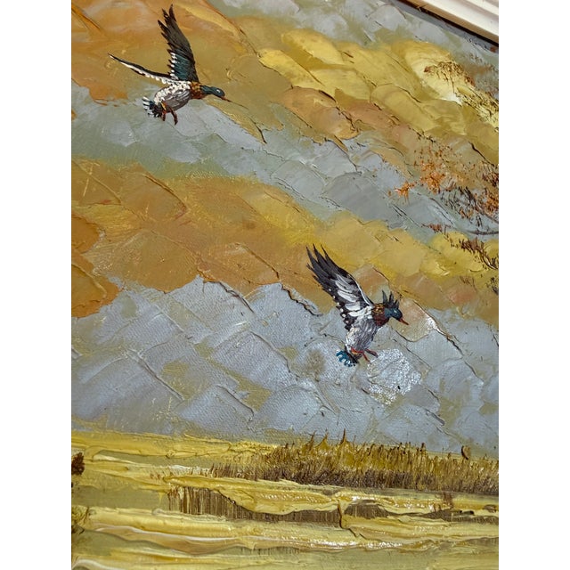 Goldenrod Vintage Oil Painting Landscape With Mallard Ducks Landing by Bennett For Sale - Image 8 of 11