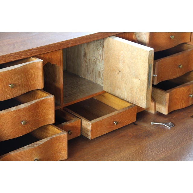 Brown Vintage Oak Fold Down Secretaire, 1960s For Sale - Image 8 of 18