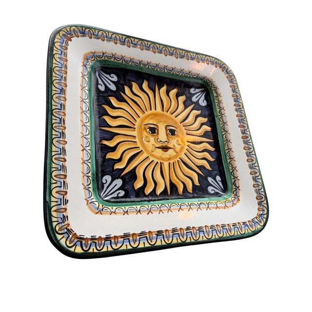 Italian Vintage Italian Castelli Majolica Hand Painted Cheerful Sun Wall Platter For Sale - Image 3 of 7