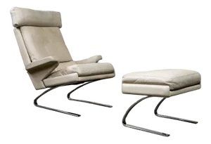 Set of Leather Swing Lounge Chair with Ottoman by Reinhold Adolf for Cor Germany, 1970s