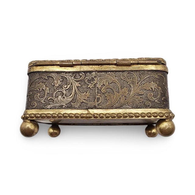 Antique French Ormolu Glass Jewelry Box With Original Tufted Coral Silk Interior For Sale - Image 4 of 9